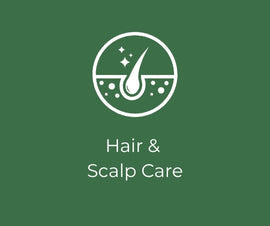 Logo for hair and scalp care on a green background